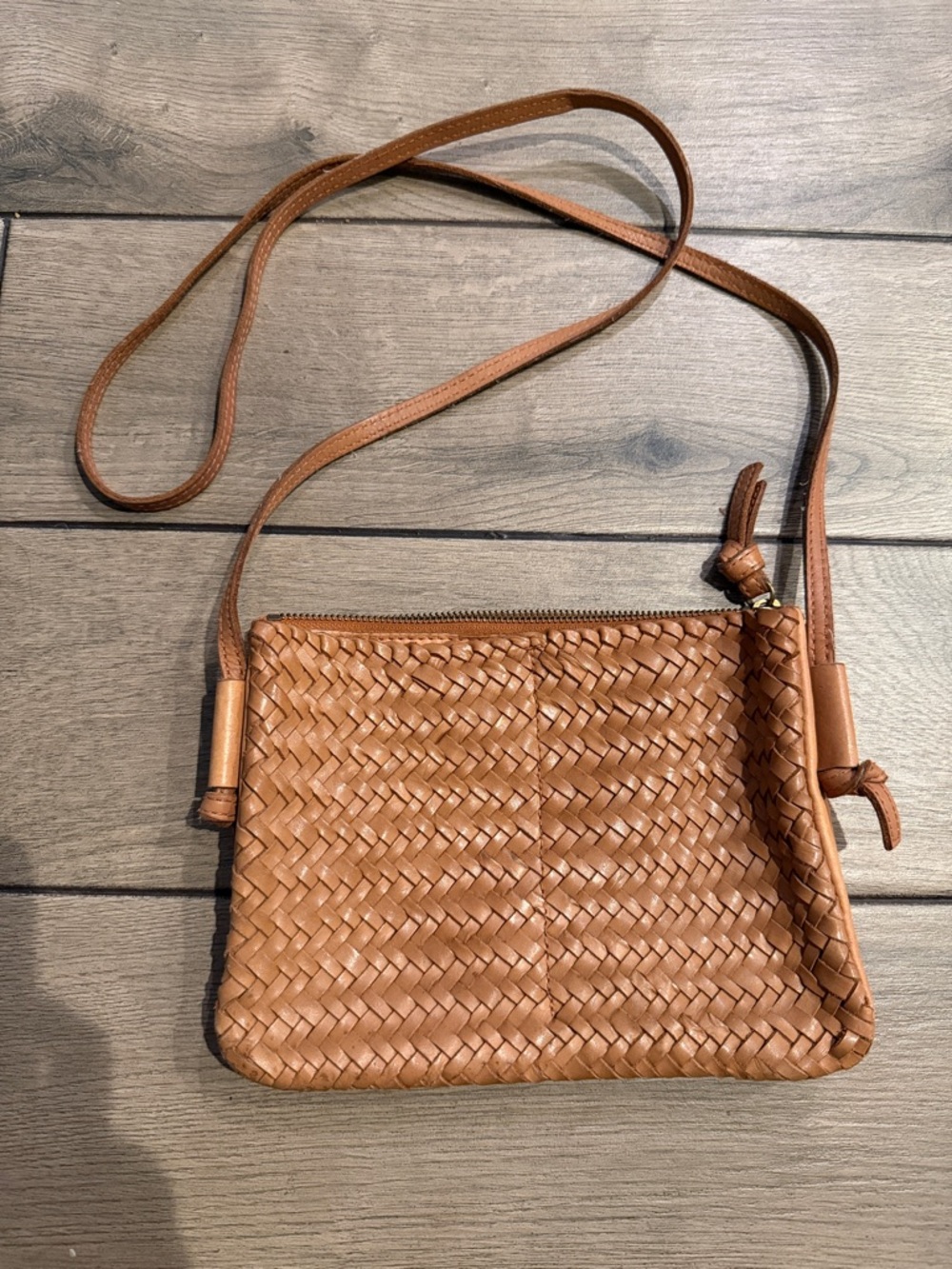 Madewell Woven Leather Crossbody in Cognac